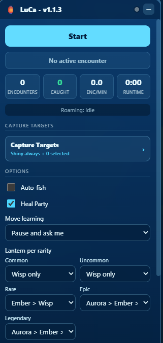 LuCa control panel screenshot